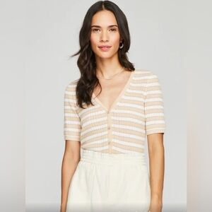 Gentle Fawn Beige and White Striped Short Sleeve Cardigan